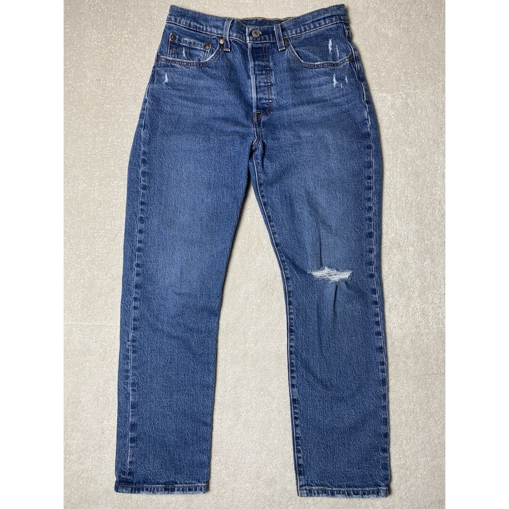 Levi's 501 Women's Cropped Jeans Distressed‎ Blue Denim 28x26.5 Measured